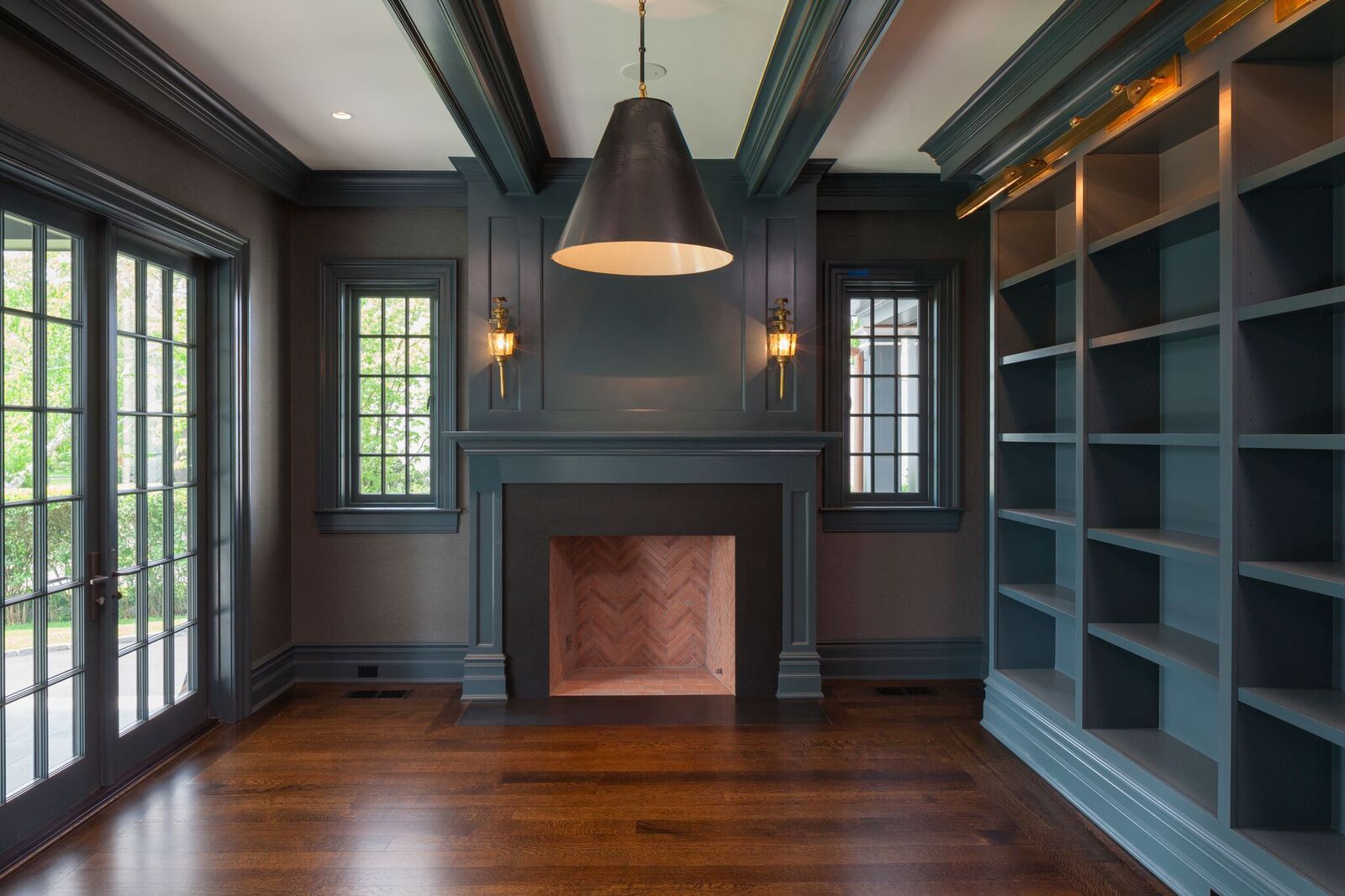 dark interior with wood floors